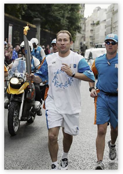 Olympic Torch From the 2004 Olympics Held in Athens -- Ran by Soccer Star Jean-Pierre Papin on the Paris Leg of the Torch Relay