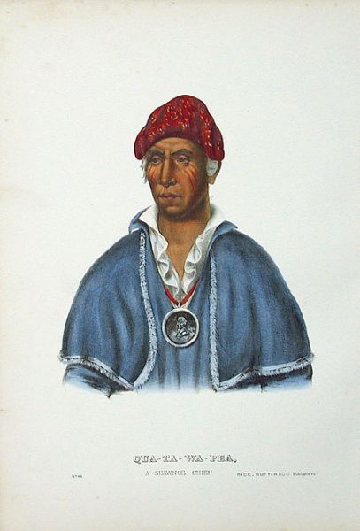 1872 McKenney & Hall Color Print -- ''Shawnoe Indian Chief Quatawapea''