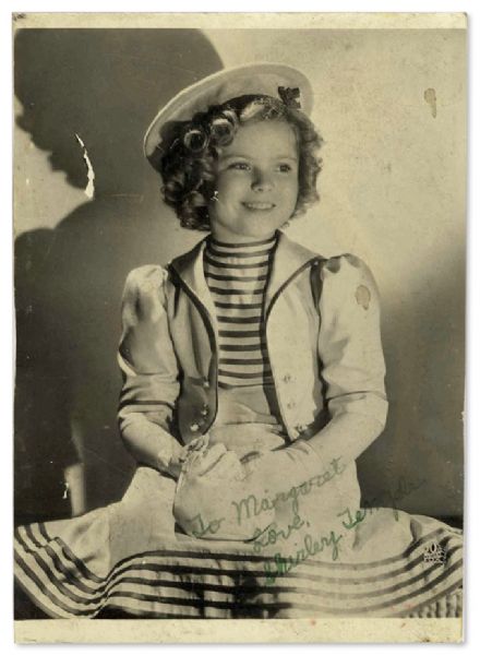 Adorable 5'' x 7'' Shirley Temple Signed Photo -- ''To Margaret, Love, Shirley Temple'' -- With Soiling & Wear, in Good Condition