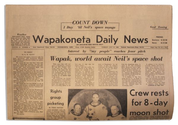 Neil Armstrong Hometown Newspaper From July 1969 -- With Front Page Story on Apollo 11 Preparations