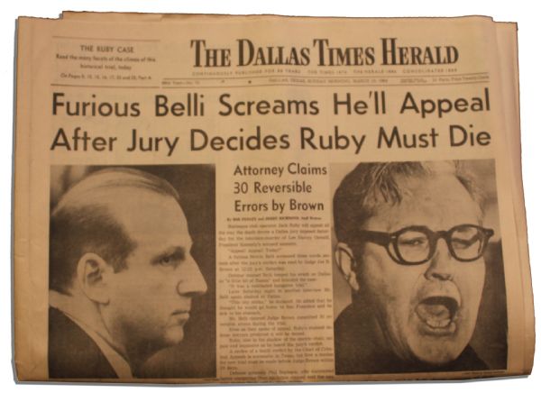 'Dallas Times Herald'' Newspaper From 15 March 1964 Regarding Jack Ruby's Punishment -- ''...Jury Decides Ruby Must Die''