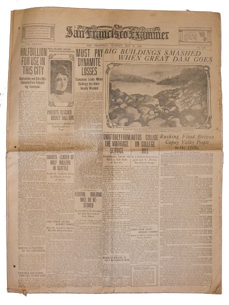 Newspaper Covering Fallout of the 1906 San Francisco Earthquake -- Reports on Floods, Faultlines and Rebuilding Efforts