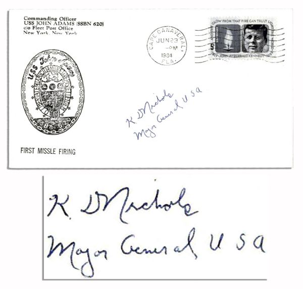 Manhattan Project Engineer Kenneth Nichols Cover Signed -- ''K.D. Nichols / Major General USA'' -- Postmarked Cape Canaveral, 1964 -- 6.5'' x 3.5'' -- Fine
