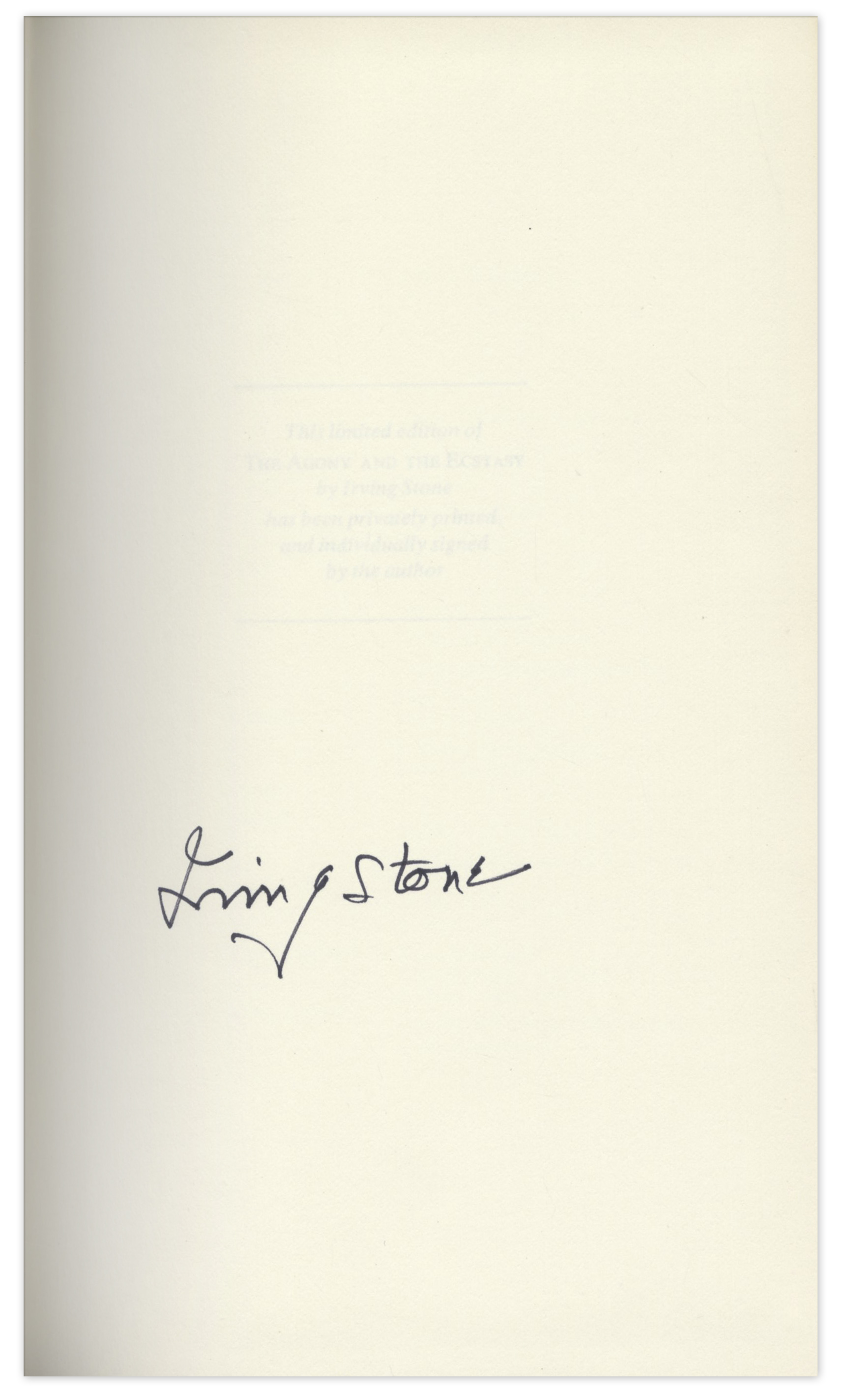 Lot Detail - Irving Stone Signed Limited Edition of ''The Agony and the ...