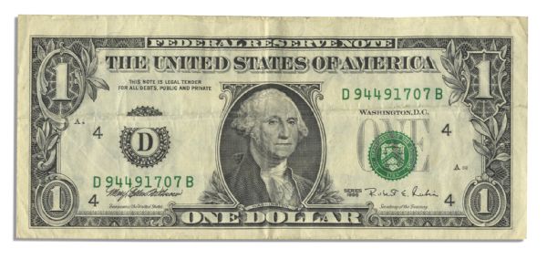 $1 Federal Reserve Error Note -- Series 1995, Cleveland -- Gutter Error to Front, Mainly Affecting City Seal