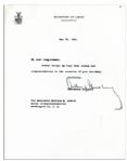 Supreme Court Justice Arthur Goldberg Signed Letter -- as Secretary of Labor in 1961