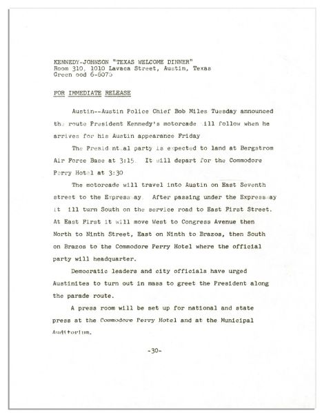 Press Kit for JFK's Texas Welcome Dinner -- Scheduled for the Night of his Assassination