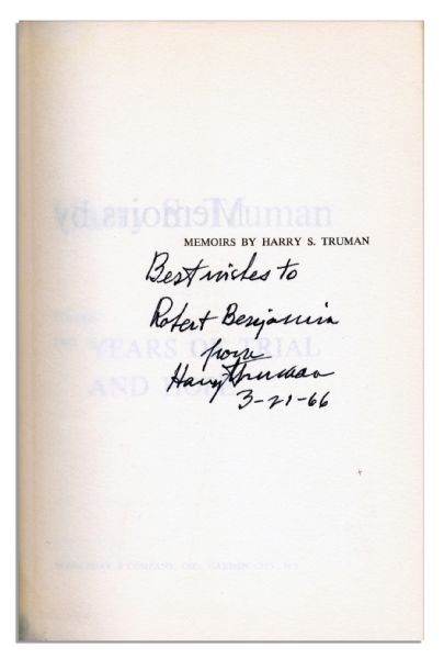 Harry S. Truman Signed Volume II of His ''Memoirs''