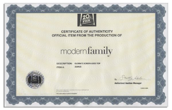 Sofia Vergara ''Modern Family'' Screen-Worn Top -- With a COA From 20th Century Fox