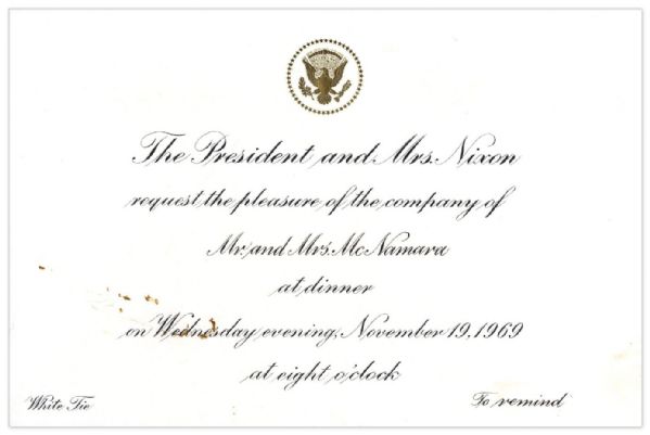 Richard Nixon Official White House Invitation to Former Secretary of Defense Robert McNamara
