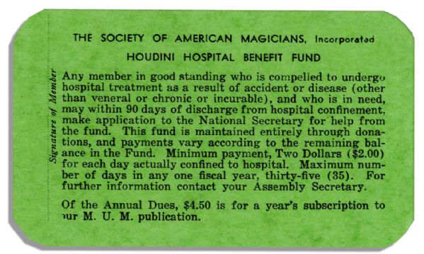 Milton Berle's Society of American Magicians Card From 1963