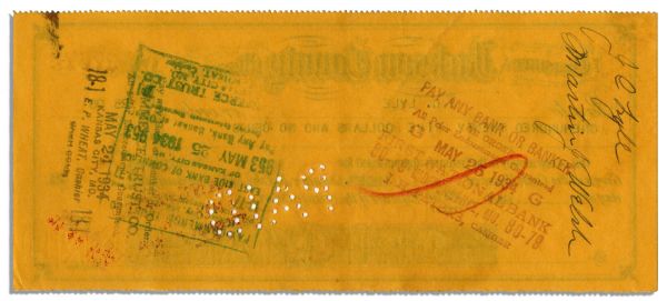 Harry S. Truman Signed Check as Treasurer of Jackson County, Missouri in 1934