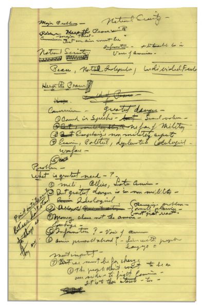 Richard Nixon 1958 Handwritten Notes to His Biographer -- Discusses His Views on Foreign Policy -- ''...The people don't want to be on our side to fight Communism...''