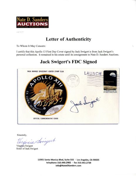 Jack Swigert's Personally Owned & Signed Apollo 13 First Day Cover