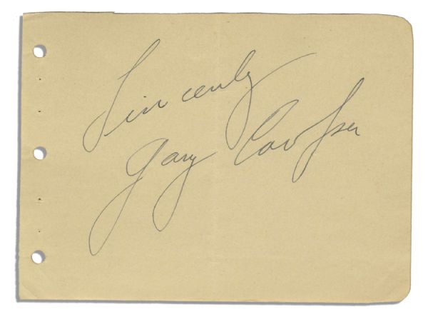 Gary Cooper Signature Upon a 6'' x 4.5'' Autograph Album Page -- ''Sincerely / Gary Cooper'' -- Very Good With Uniform Toning