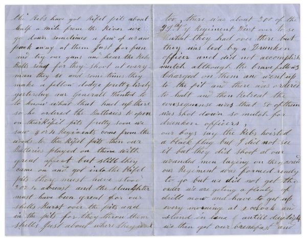 Civil War Soldier Letter -- ''...the slaughter must have been great...50 of them was shot down. So much for drunken officers...They did shoot at our wounded men laying on the ground...''