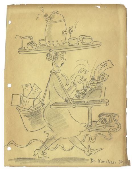 Dr. Seuss Pencil Drawing -- Signed ''Dr. Kamikazi Seuss''
