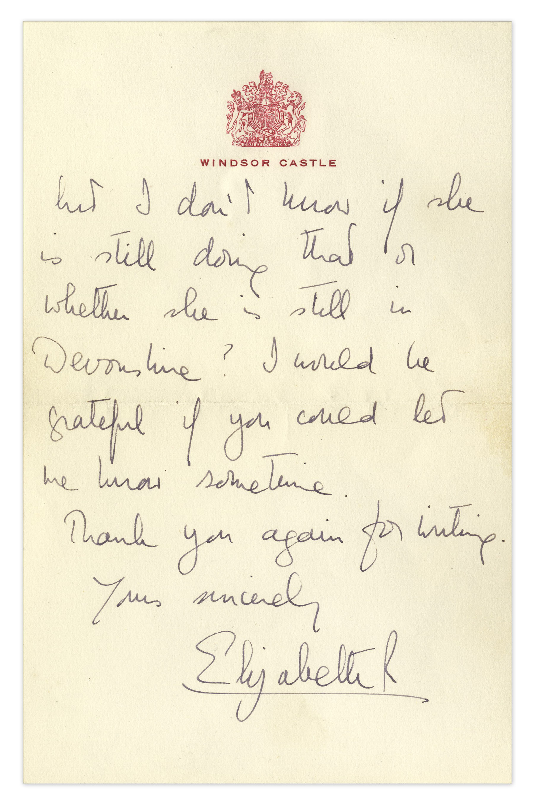 Lot Detail - Queen Elizabeth II Autograph Letter Signed From 1960