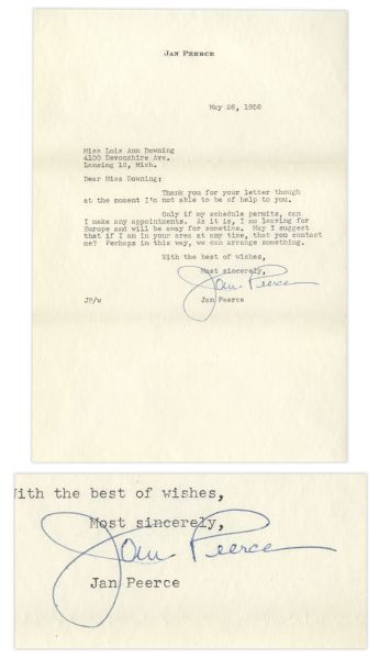 Opera Singer Jan Peerce Typed Letter Signed -- Rare