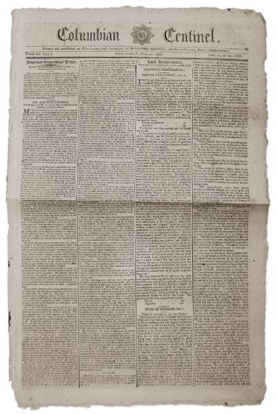 1794 ''Columbian Centinel'' Newspaper -- John Jay Is Nominated as U.K. Envoy Just Prior to the Jay Treaty