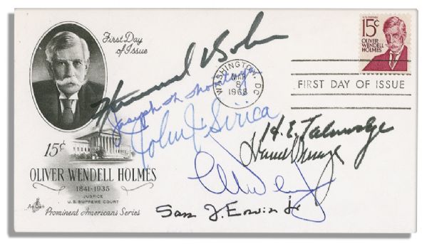Watergate Signed First Day Cover -- Signed by Seven Prominent Watergate Figures Including Judge John Sirica and Sam Ervin