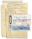 Douglas Fairbanks, Sr. 1936 Ledger Sheets & Two Single Signed Checks
