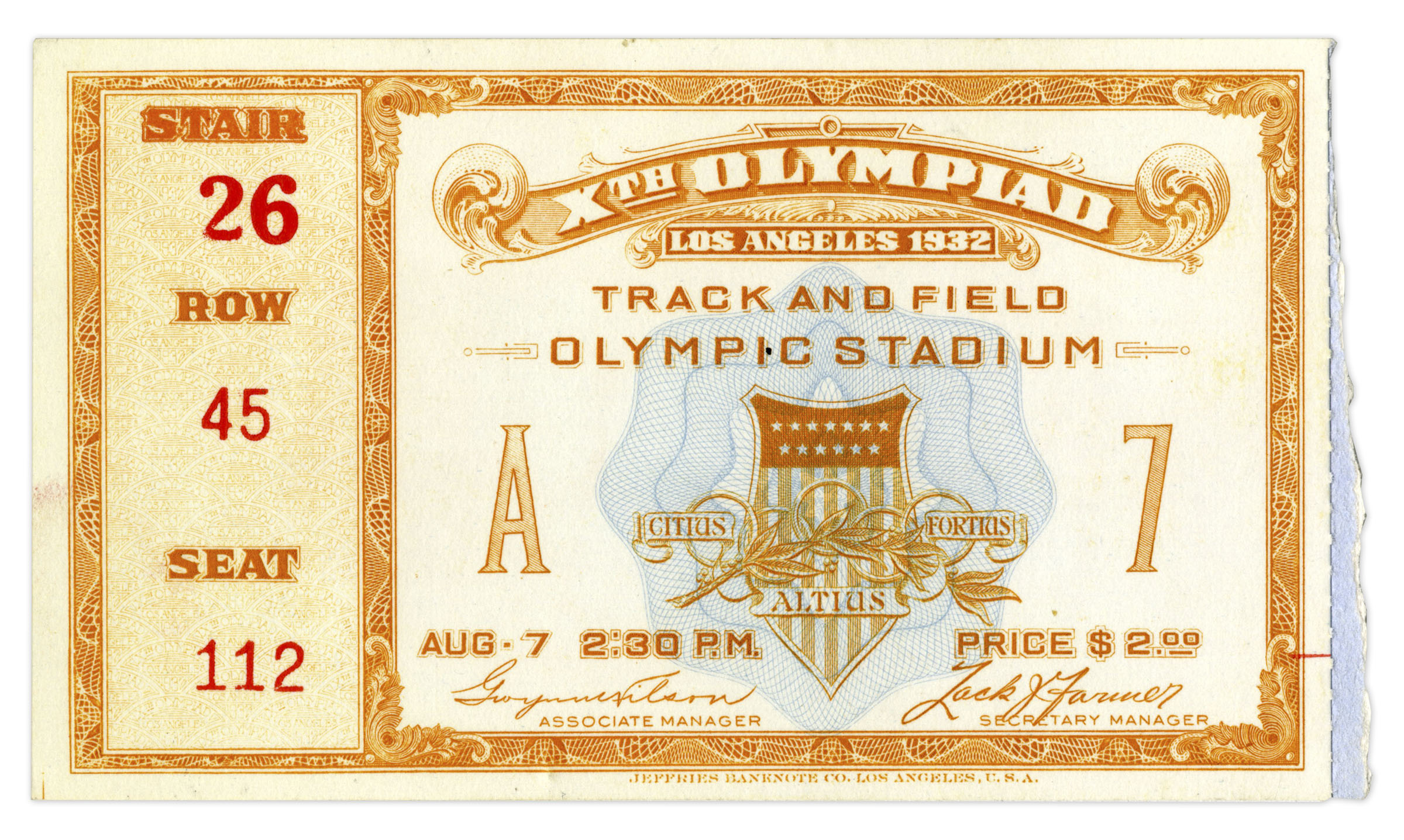 Lot Detail Ticket to Track & Field at the 1932 X Olympics in Los
