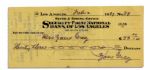 Zane Grey 1937 Holograph Check Signed -- Prolific Author of Popular Western Novels