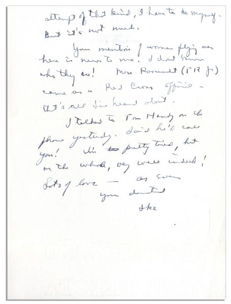 Eisenhower WWII Autograph Letter Signed to Mamie -- ''...Your mention of women flying over here is news to me. I don't know who they are!...''