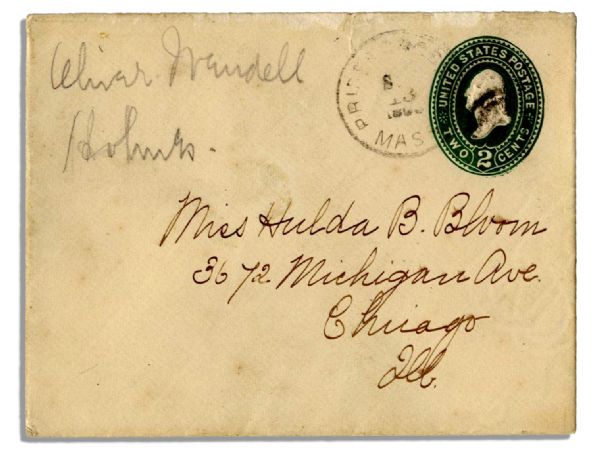 Oliver Wendell Holmes Autograph Note Signed -- ''...It warms my old heart and makes me grateful to you for giving such free and kind expression to your thoughts and feelings...''