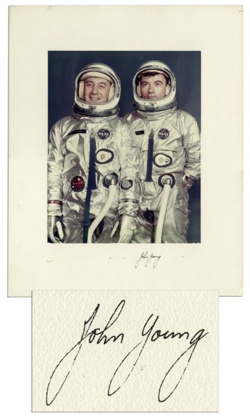 Large John Young Signed Photo -- Depicting Young & Gus Grissom in Their Spacesuits -- With an LOA From The Gus Grissom Estate