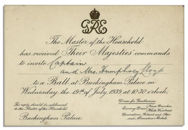 King George VI & Queen Elizabeth Invitation to a Ball at Buckingham Palace