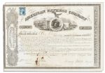 American Express Stock Certificate Signed by Its Founders Henry Wells & William Fargo