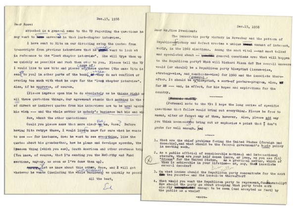 Richard Nixon Archive of Typed Letters Signed By His Biographer, Earl Mazo -- In Preparation for His 1959 Book, ''Richard Nixon: A Political and Personal Portrait''