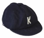 Captain Kangaroo Puppet Hat -- Baseball Cap Handcrafted of Navy Blue Felt With Applied White Letter K -- Measures 5 in Diameter -- Near Fine -- From Robert Keeshans Estate