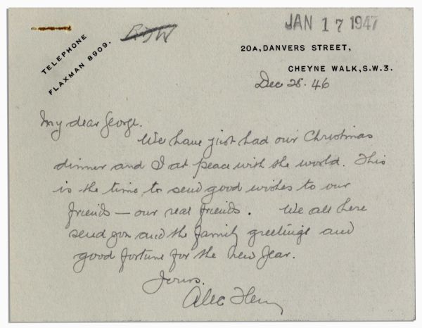 Famed Penicillin Discoverer Alexander Fleming 1946 Autograph Letter Signed -- A Year After Winning the Nobel Prize -- ''...I am at peace with the world...''