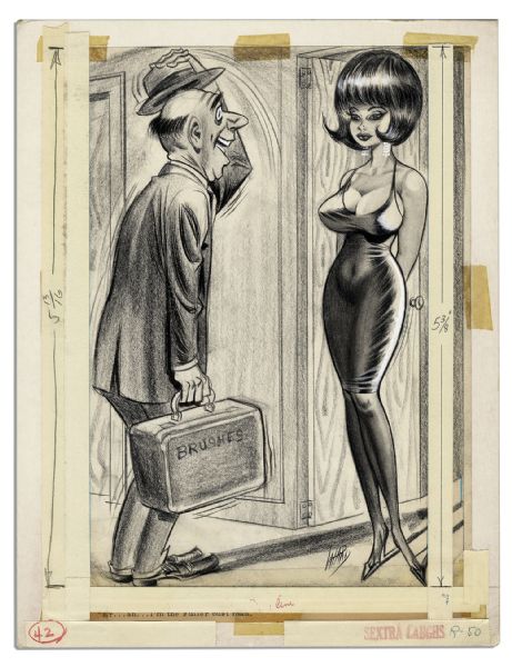 Signed Pencil and Ink Illustration Drawn by Comic Book Artist Bill Ward -- Originally Drawn for the ''Sextra Laughs'' Comic Series