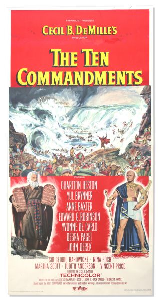 Large ''Ten Commandments'' Poster -- Three Sheet Poster Measures 41'' x 81'' -- Mounted on Linen