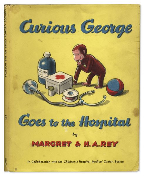 Signed & Hand-Illustrated Copy of ''Curious George Goes to The Hospital'' -- H.A. Rey Inks a Sketch of George With a Dog