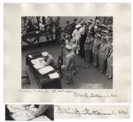 WWII Admiral Chester Nimitz Twice-Signed 14 x 11 Photograph -- Depicting Nimitz Signing the Declaration of Japanese Surrender on 2 September 1945