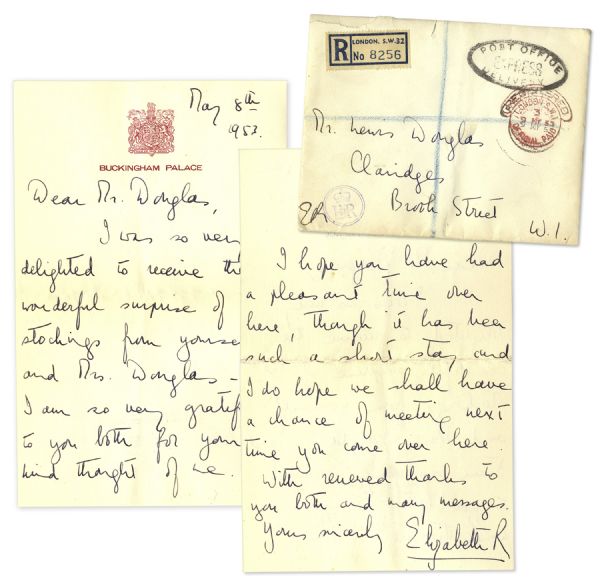 Queen Elizabeth II Autograph Letter Signed One Month Before She Was Crowned Queen -- To U.S. Ambassador Lewis Douglas: ''...I am so grateful to you both for your kind thought of me...''