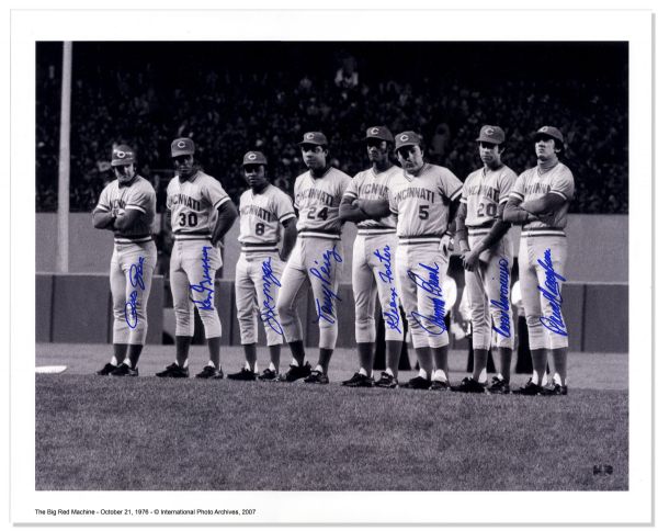 1976 Cincinnati Reds Team-Signed Photograph -- Signed by the Entire Starting Lineup Including Pete Rose & Hall of Famers Joe Morgan, Johnny Bench and Tony Perez