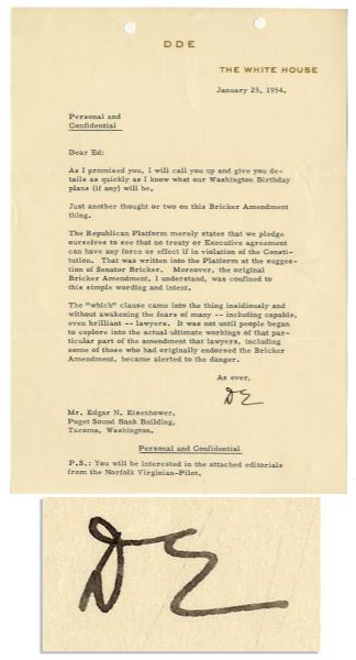 Eisenhower Letter Signed as President -- ''...The 'which' clause came into the thing insidiously and without awakening the fears of many -- including capable, even brilliant -- lawyers...''