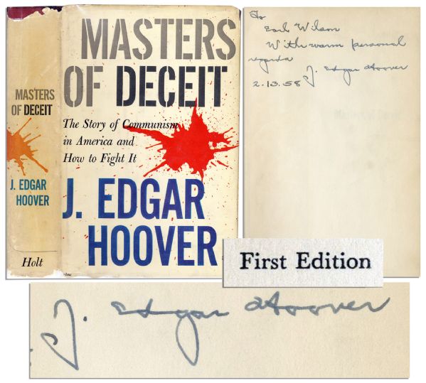 J. Edgar Hoover Signed First Edition of ''Masters of Deceit''