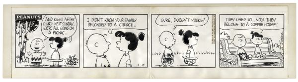 Charles Schulz Hand-Drawn Peanuts Comic Strip From 1967 -- Featuring Charlie Brown & Violet Gray