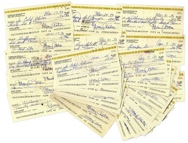 Lot of 100 Personal Checks Signed by Hollywood Film Star Mary Astor