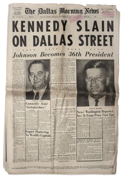 JFK Assassination Newspaper ''Dallas Morning News'' -- 23 November 1963