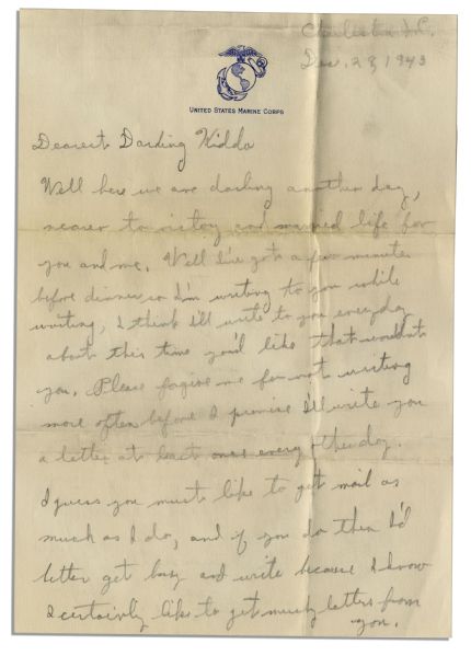 Iwo Jima Hero Rene Gagnon Autograph Letter Signed -- ''...the war is going to last six more years, one year to lick the Germans, one year to lick the Japs...''
