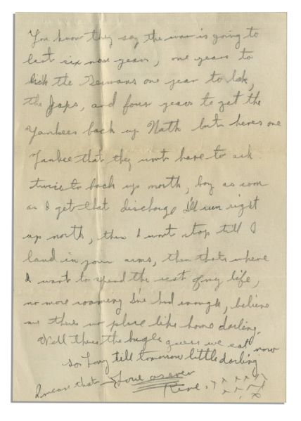 Iwo Jima Hero Rene Gagnon Autograph Letter Signed -- ''...the war is going to last six more years, one year to lick the Germans, one year to lick the Japs...''