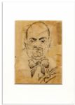 Opera Singer Enrico Caruso Hand-Drawn Caricature, Also Signed by Caruso